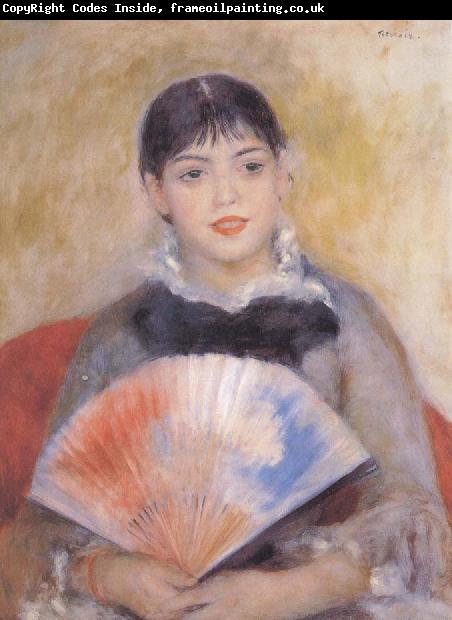 Pierre Auguste Renoir girl witb a f an